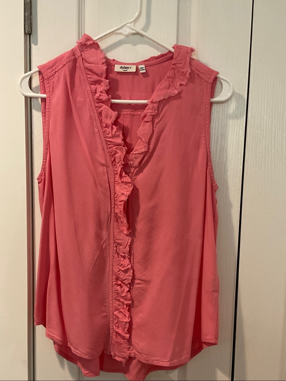 Dylan Coral Ruffle-Front Sleeveless Blouse